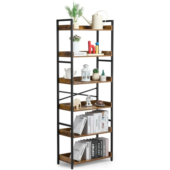 VEVOR Metal Bookshelf, 6-Tier Industrial Bookshelf, Tall Wide Rustic Vintage Storage Bookcase with Open Shelves, Freestanding Display Shelving Unit Storage Rack, for Living room, Bedroom & Office