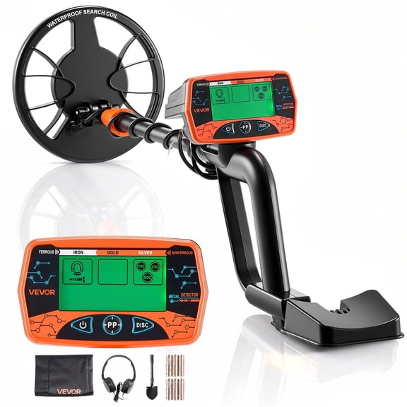 VEVOR Metal Detector for Adults, 8", Professional High Accuracy Gold Detector, IP68 Waterproof Search Coil with Display, Headphones, 3 Modes, Adjustable Length, for Detecting Gold Treasure Hunting