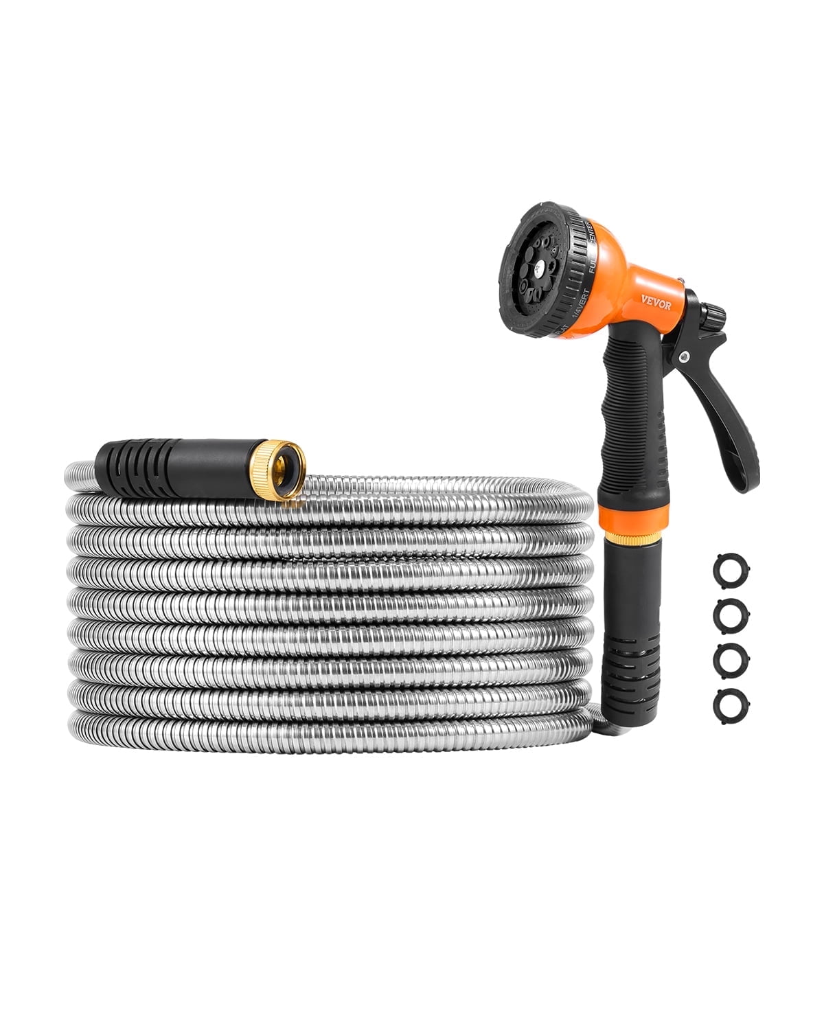 VEVOR Metal Garden Hose 25 ft, Rust Proof Stainless Steel Water Hose, Heavy Duty Backyard Hose with 10 Function Nozzle, No-Kink & Flexible Water Pipe, Lightweight Metal Hose for Yard, Outdoor