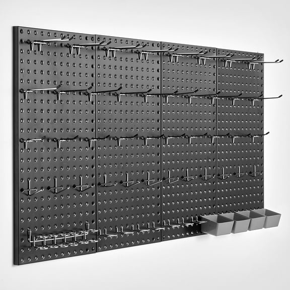 VEVOR Metal Pegboard Panels, 24"x 12" Pegboard, 4 Panels, Heavy Duty Peg Board Wall Organizer with Accessories, for Living Room Garage Tool Storage Office Organization Craft ,Black