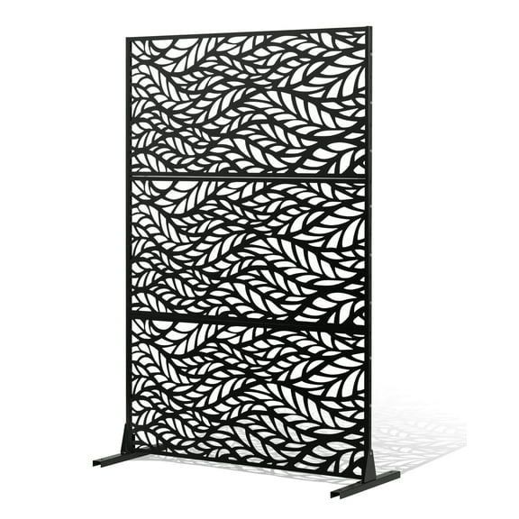 VEVOR Metal Privacy Screen, 47" W x 72" H, Outdoor Privacy Screens & Panels, Freestanding Outdoor Divider with Stand, 3-Panel Decorative Garden Steel Privacy Fence for Balcony Patio Indoor Room Black
