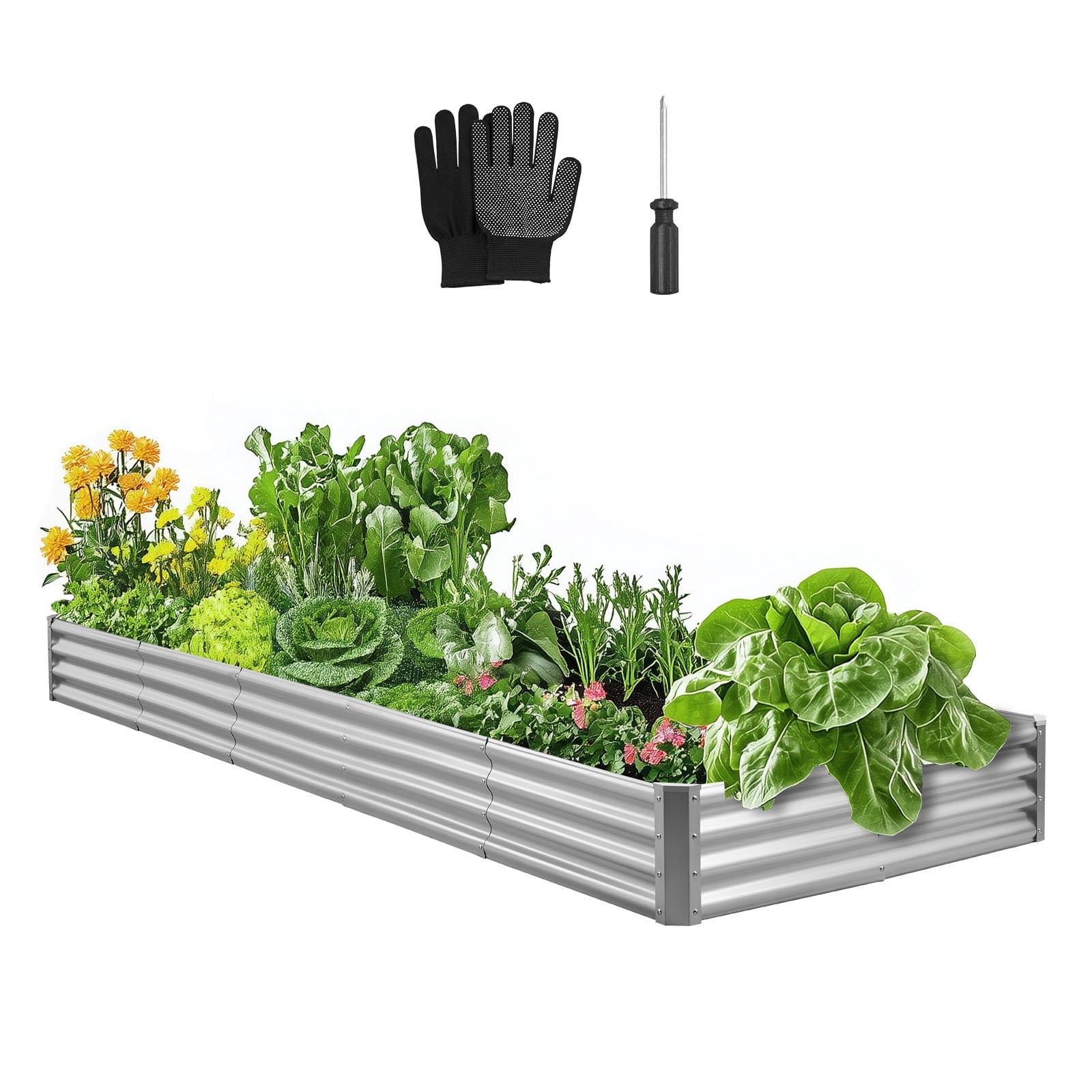 VEVOR Metal Raised Garden Bed, 12 x 4 x 1 ft Outdoor Galvalume Planter Garden Box, Open Bottom Design, Large Planter Raised Bed for Growing Vegetables, Flowers, and Succulents, Galvanized Color