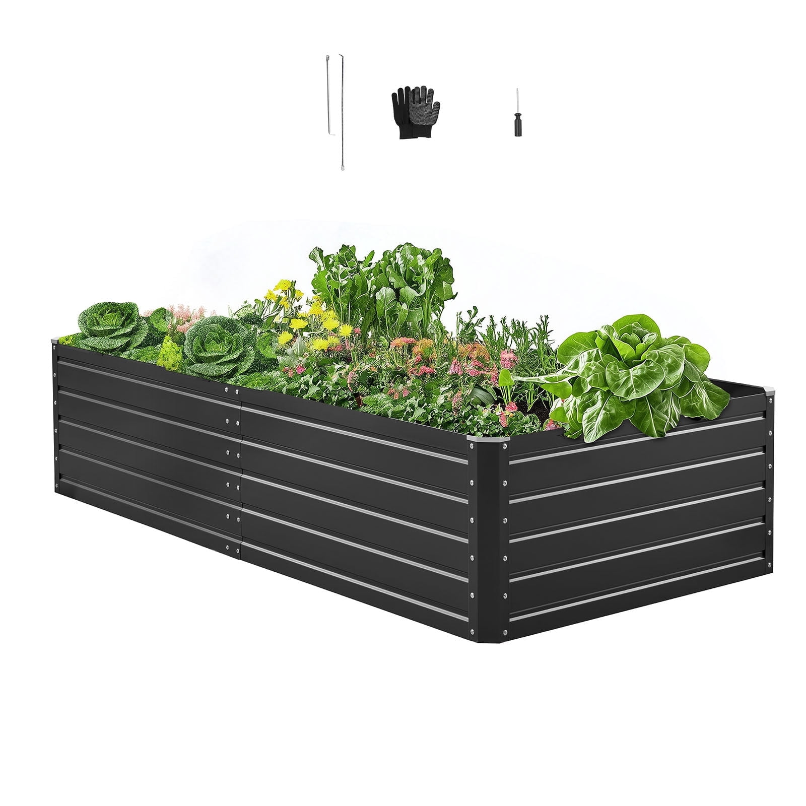 VEVOR Metal Raised Garden Bed, 6.7 x 3 x 1.5 ft Outdoor Galvalume Planter Garden Box, Open Bottom Design, Large Planter Raised Bed for Growing Vegetables, Flowers, Herbs, and Succulents, Gray