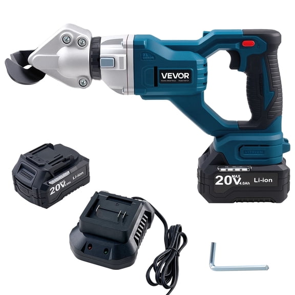 VEVOR Metal Shear, Cordless Sheet Metal Cutter with 360-Degree Pivoting Head, Double Blades, 110VAC 20VDC, Cuts 18 GA Galvanized Steel, 20 GA Stainless Steel, Aluminum, Plastic, Cardboard, 2800SPM