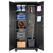 VEVOR Metal Storage Cabinet, 70.6 in Rolling Steel Garage Cabinet with Adjustable Shelves, 2 Magnetic Doors, Hanging Rod & 3 Rod Hooks, 5 Tiers Lockable Tool Storage for Pantry, Warehouse, Basement
