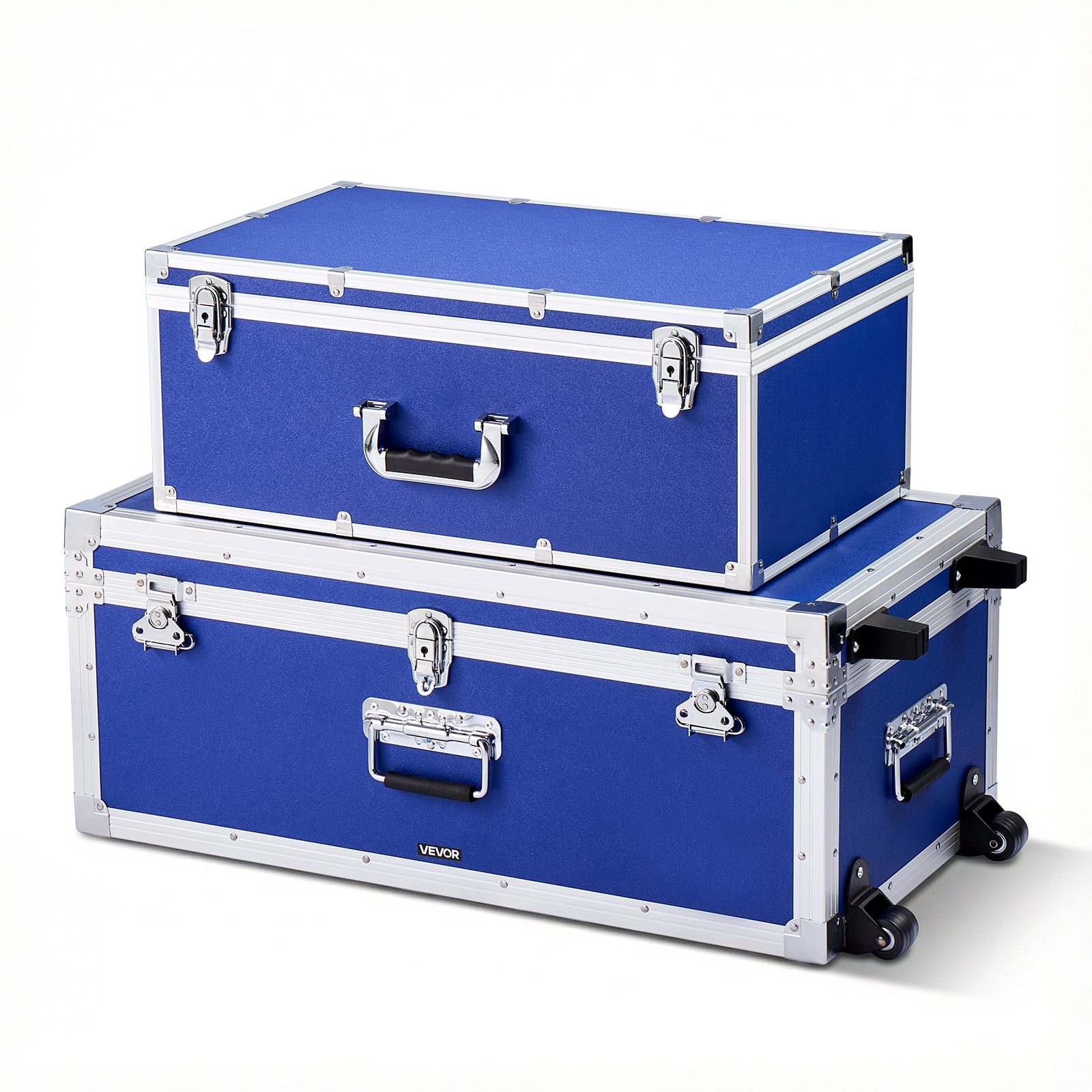 Large Storage Trunks Box VEVOR Metal Storage Trunk, Set of 2, Wooden Suitcase Storage Boxes with ...