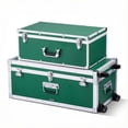 thumbnail image 1 of VEVOR Metal Storage Trunk, Set of 2, Wooden Suitcase Storage Boxes with Padlocks, Large Trunk Includes Casters and 3 Metal Handles, Decorative Store Chest with Lids for Travel, Apartment, Dorm, Green, 1 of 9