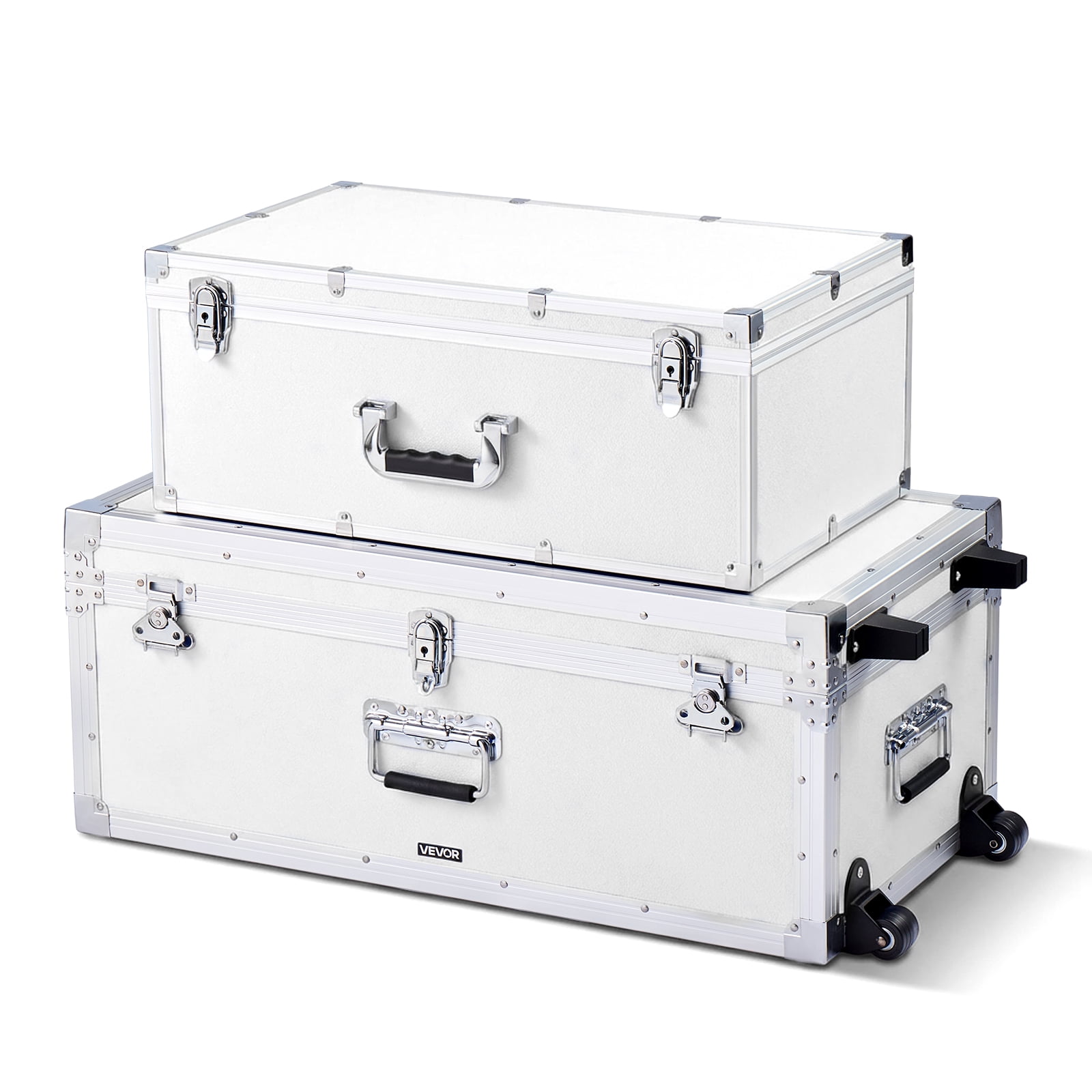 VEVOR Metal Storage Trunk, Set of 2, Wooden Suitcase Storage Boxes with ...