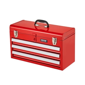 VEVOR Metal Tool Box, 20.5-inch, Portable Metal Tool Box with 3 Drawers, Small Tool Chest with EVA Liners,Ball Bearing Slide Drawers Locking & Powder Coated Finish,Multi-Function Tool Organizer,Red