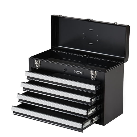 VEVOR Metal Tool Box, 20.5-inch, Portable Metal Tool Box with 4 Drawers, Small Tool Chest with EVA Liners, Ball Bearing Slide Drawers Locking & Powder Coated Finish, Multi-Function Tool Organizer