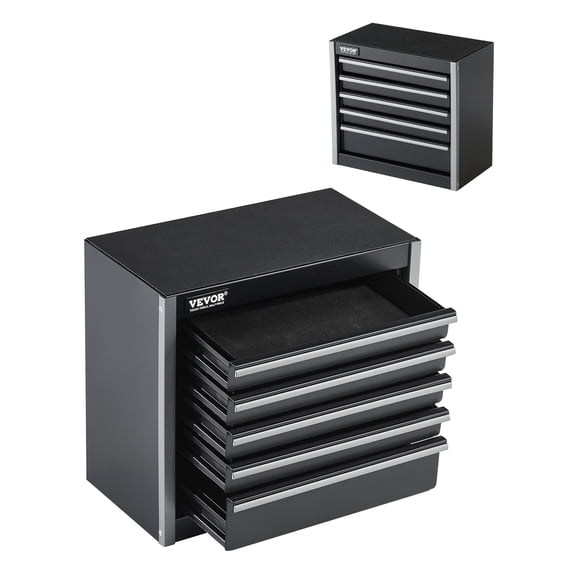 VEVOR Metal Tool Box, 8.6-inch, Portable Metal Tool Box with 5 Drawers, Small Tool Chest with EVA Liners and PP Feet Pads, Heavy-Duty Steel With Ball Bearing Opening and Powder Coated Finish, Black