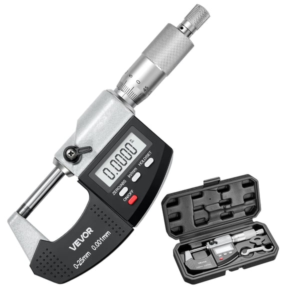 VEVOR Micrometer Set, Digital Outside Micrometer 0-1 inch Measuring Range, 0.00005" Resolution, Ultra-Precision 0.0001 Accuracy, LCD Screen, in/mm Switch, Carbide Tip, with Protective Case
