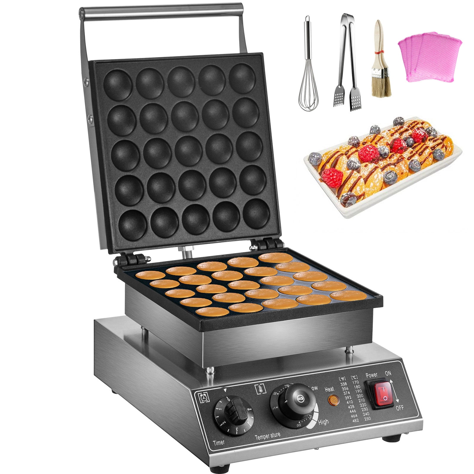 VEVOR Mini Dutch Pancake Maker Poffertjes Machine for 25PCs Mini Round Pancakes, 1750W Stainless Steel for Restaurant Bakeries Snack Bar Family, Sliver