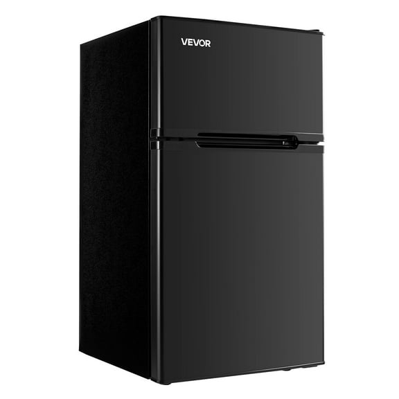 VEVOR Mini Fridge with Freezer, 3.2 Cu.Ft, Two Door Compact Refrigerator, Adjustable Temperature, Shelf, Energy Efficient Small Fridge, Reversible Door, Low Noise, for Bedroom, Dorm, Office, Black