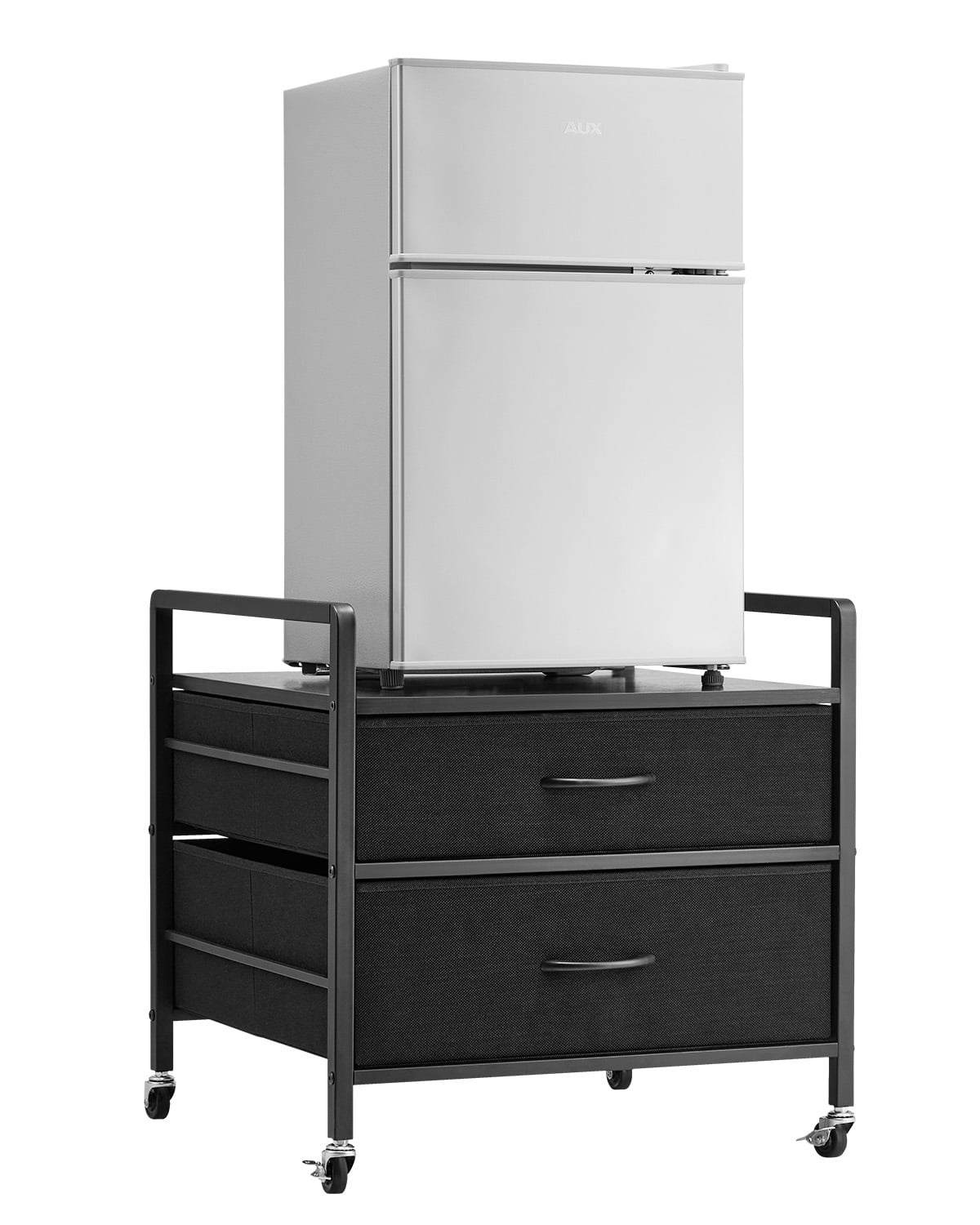 VEVOR Mini Fridge Stand with Storage, 176 lb-Capacity Mini Fridge Table with 2 Drawers & 4 Swivel Wheels, Mobile Mini Fridge Shelf, Black Mini Fridge Organizer for Dorm, Apartment, Office, Bedroom