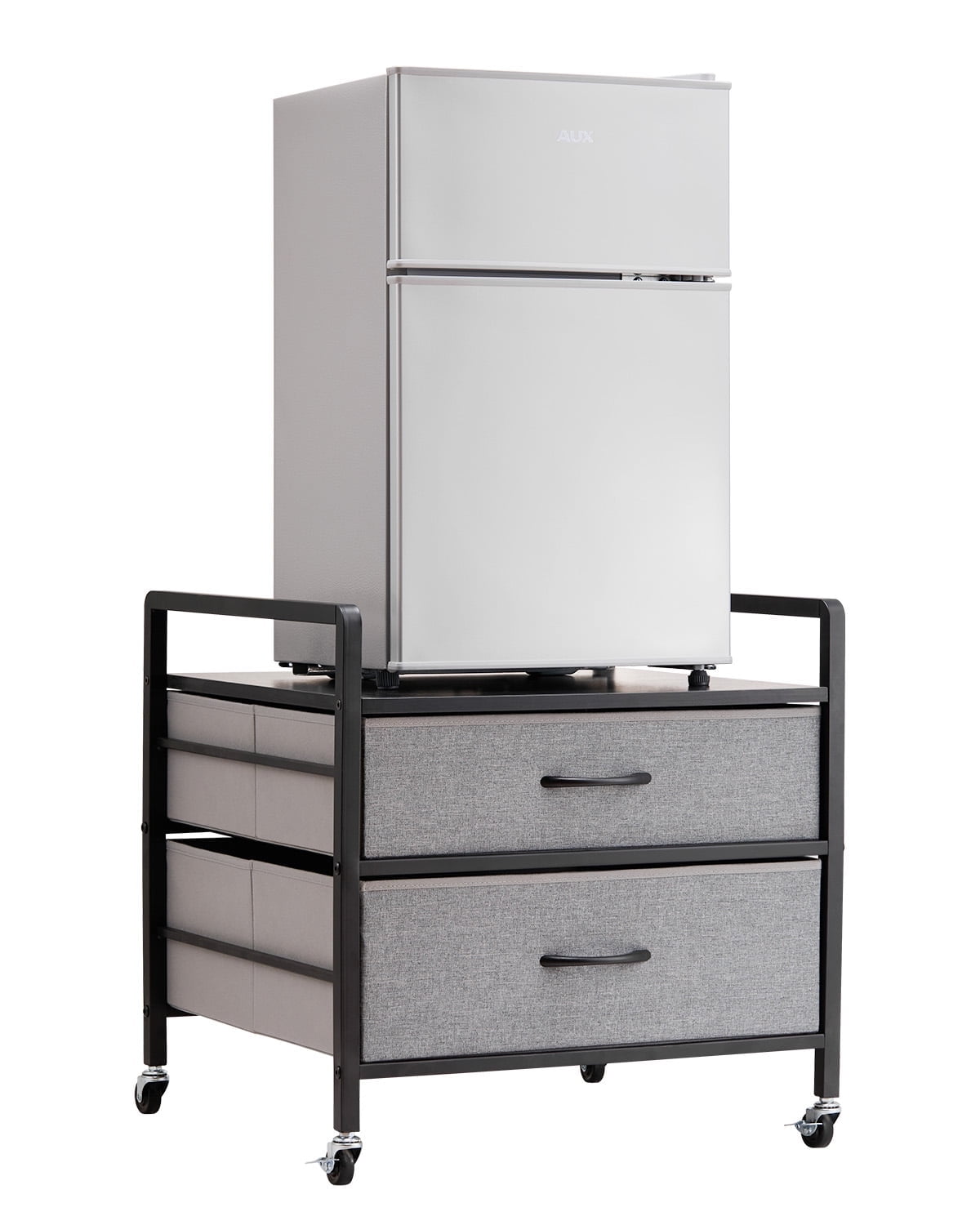 VEVOR Mini Fridge Stand with Storage, 176 lb-Capacity, 2 Drawers & 4 Swivel Wheels, Mobile Gray Organizer for Dorm, Apartment, Office, Bedroom
