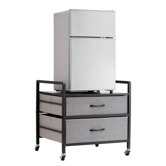 VEVOR Mini Fridge Stand with Storage, 176 lb-Capacity, 2 Drawers & 4 Swivel Wheels, Mobile Gray Organizer for Dorm, Apartment, Office, Bedroom