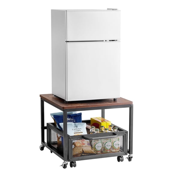 VEVOR Mini Fridge Stand with Storage, 198 lbs Mini Fridge Table with Movable Storage Cart & Swivel Wheels, Beverage Refrigerator Stand for Coffee Bar, Mini Fridge Organizer for Home Dorm, Dark Brown