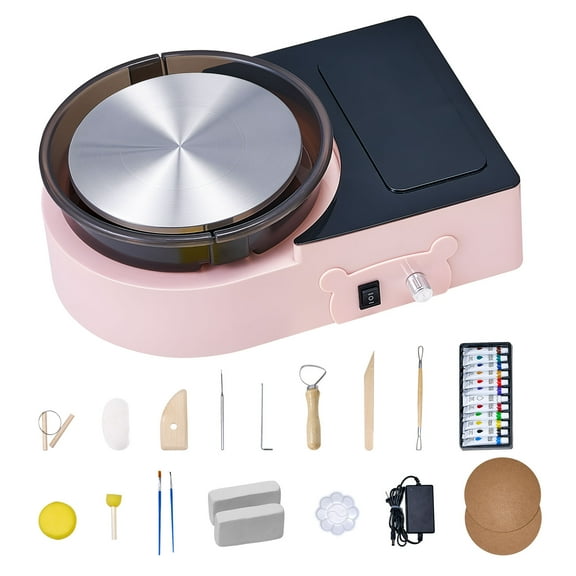 VEVOR Mini Pottery Wheel, 6 inch Turntable, Forward and Reverse Rotation, Adjustable Speed, Electric Clay Wheel for Kids and Adults, with Clay Shaping Tools, for Home DIY, Pottery Classes, Pink