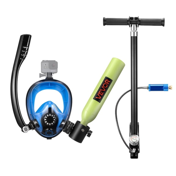 VEVOR Mini Scuba Tank with Sub-Mask, 0.5L Portable Diving Tank for Underwater Breathing, Reusable Lung Diving Cylinder up to 10 Minutes Dive Time, Emergency Rescue Pony Bottle with Pump for Snorkelin