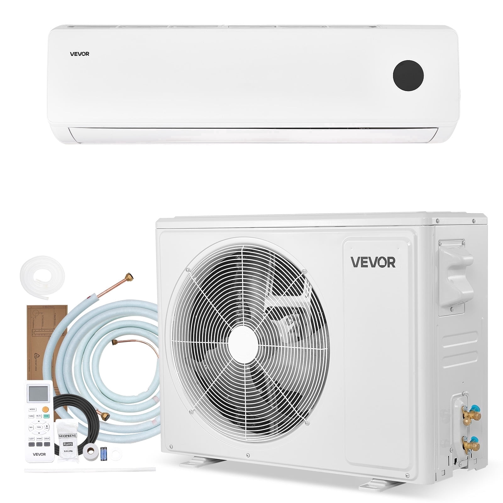 VEVOR Mini Split Air Conditioner, 18,000 BTU AC / 18,400 BTU Heat, 230V 19 SEER2 High Efficiency Energy Saving, Quiet Inverter System for 1250 Sq.Ft Coverage Area, Easy to Maintain, for Home, Office