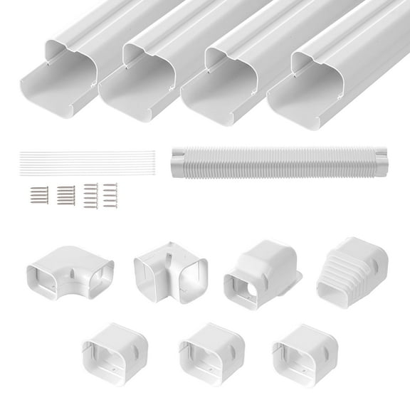 VEVOR Mini Split Line Set Cover 3-inch W 15.8Ft L, PVC Decorative Pipe Line Cover For Air Conditioner with 4 Straight Ducts & Full Components Easy to Install, Paintable for Heat Pumps, White