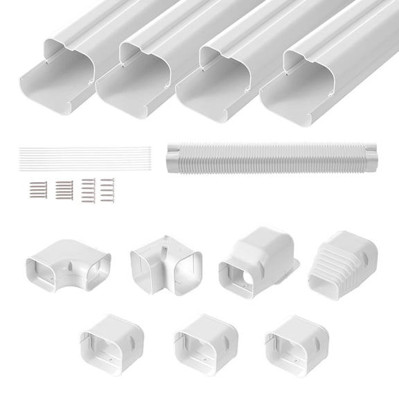 VEVOR Mini Split Line Set Cover 3-inch W 15.8Ft L, PVC Decorative Pipe Line Cover For Air Conditioner with 4 Straight Ducts & Full Components Easy to Install, Paintable for Heat Pumps, White