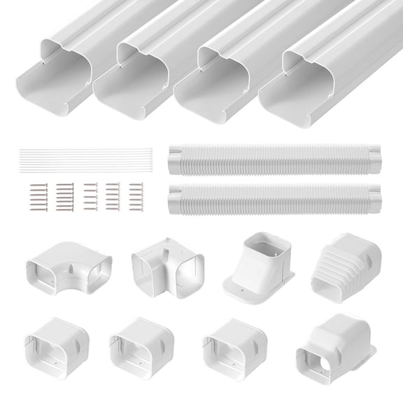 VEVOR Mini Split Line Set Cover 3-inch W 17.6Ft L, PVC Decorative Pipe Line Cover For Air Conditioner with 4 Straight Ducts & Full Components Easy to Install, Paintable for Heat Pumps, White