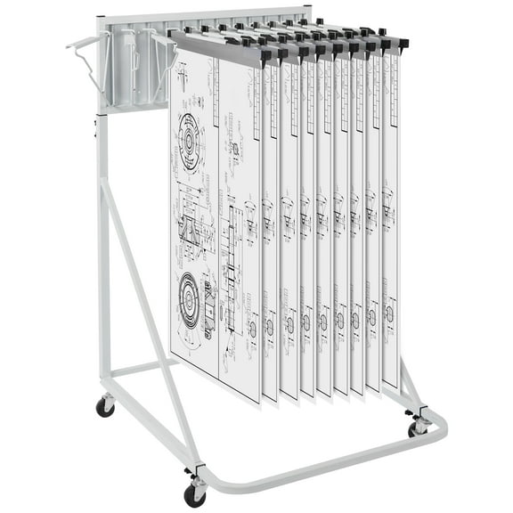 VEVOR Mobile Blueprint Storage Rack, Plan Holder with 12 Pivot Brackets, Mobile Blueprint Holder Adjustable Height & Length, Poster Display Rack for Office and Home (Rack Only Without Clamps)