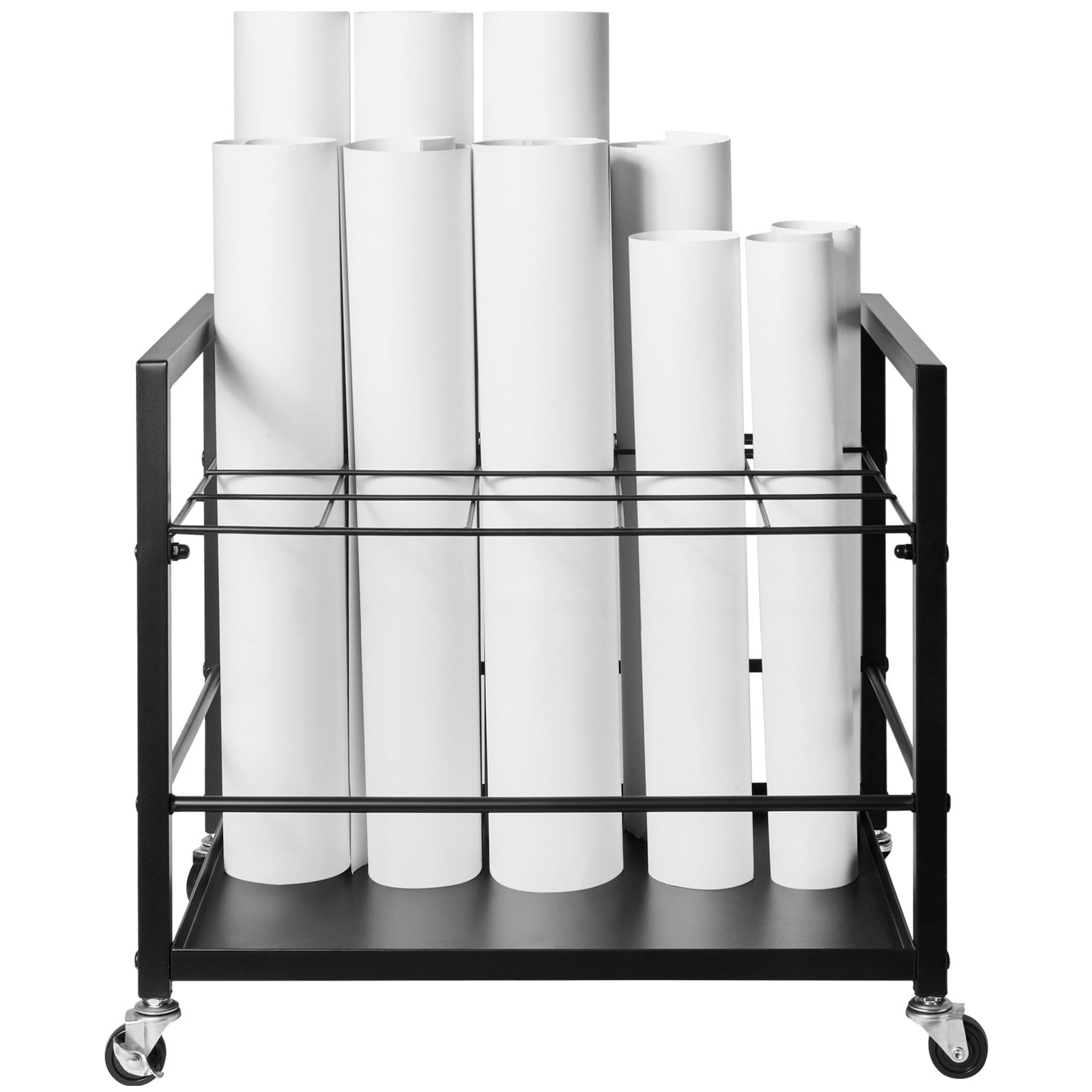 Black Metal Mobile Blueprint Storage Rack with 12 Slots
