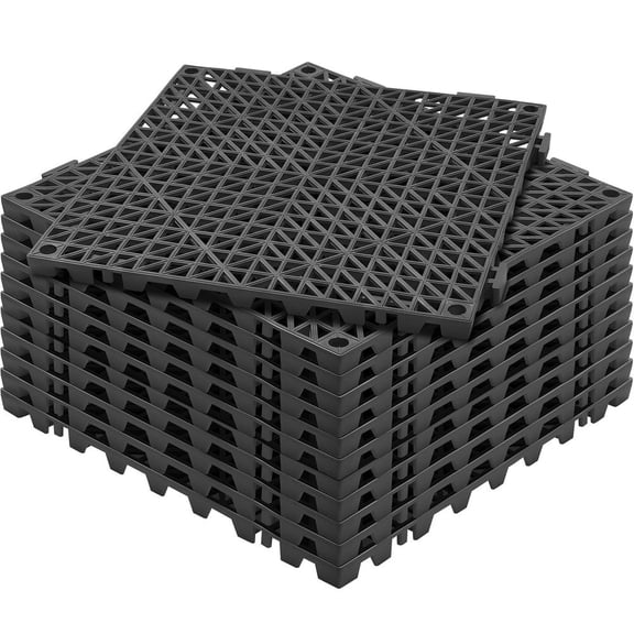 Modular Interlocking Cushion, 12 Pack 12" x 12" Splicing Drainage Mats, PVC Interlocking Drainage Floor Tiles, Non-Slip Drainage Holes for Restroom, Bathroom, Kitchen, Pool, Wet Areas, Black