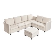 VEVOR Modular Sectional Sofa, L-Shaped 6 Seater Modular Sofa with Hidden Storage, Cloud Sectional Couch with Ottoman & High Rebound Sponge, Solid Wood Frame Upholstered Couch for Living Room, Bedroom