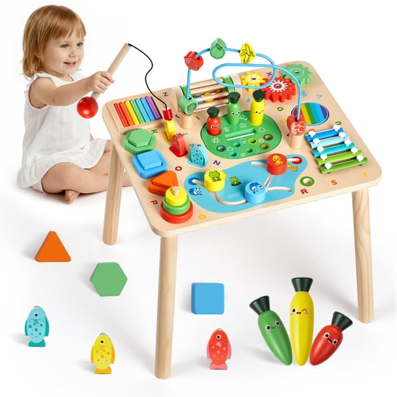 VEVOR Montessori Activity Table for Toddler 1-3 Years Old, 13 in 1 Wooden Learn Activity Desk, Baby Play Table for Boys & Girls Aged 6+ Months, Great Birthday, Christmas, Children's Day Present