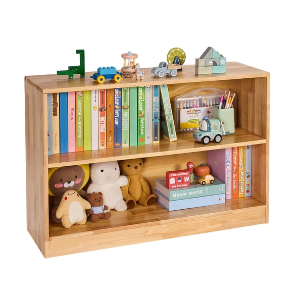 VEVOR Montessori Bookshelf, 35.4 in Width Toy Storage Organizer, 2-Tier Kids Display Storage Cabinet, Daycare Furniture, Kids Bookshelf for Bedroom, Nursery, Living Room, Entryway, Preschool, Brown