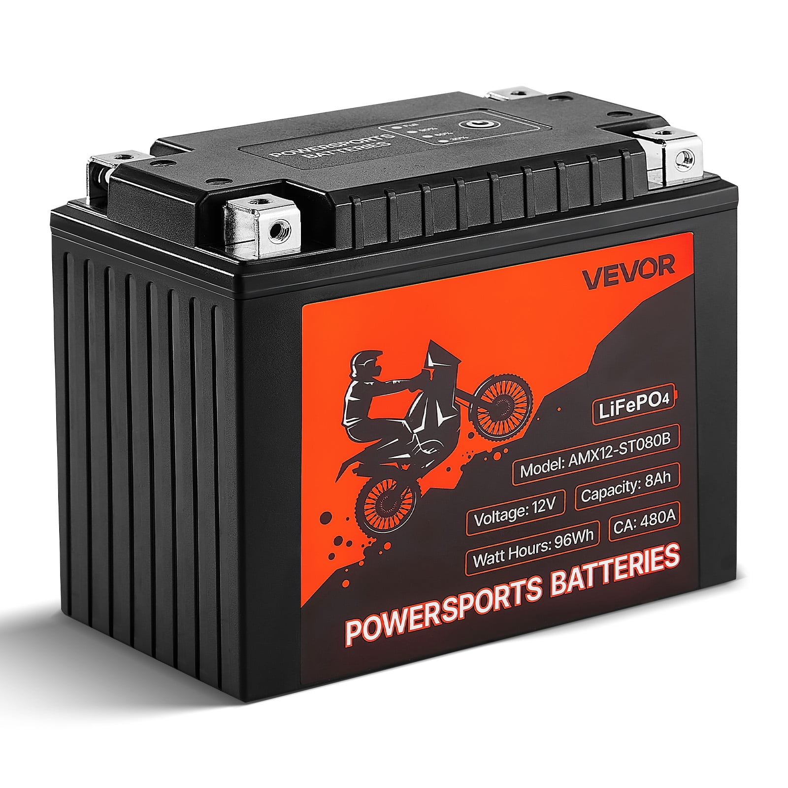VEVOR Motorcycle Battery, 12 Volt 8Ah, LiFePO4 Lithium Pre-Charged Powersports Battery, Maintenance Free & High Performance, Compatible with ATV, Motorcycle, Jet Skis, Scooter, UTV, and More