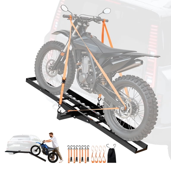 VEVOR Motorcycle Carrier, 500 lbs Capacity, Heavy Duty Steel Hitch Mount Rack with 47in Ramp, Ratchet Straps & Stabilizer, Scooter Dirt Bike Trailer Hauler for Car Truck with 2-Inch Hitch Receiver