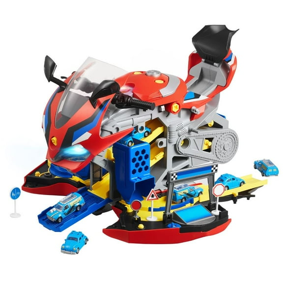 Motorcycle Engine Toy, 25 Pieces, Motorcycle Mechanic Toy with Removable Parts, Lights & Sounds, Simulated Riding & Track Racing, Kids Mechanic Workshop Set for Toddler 3 Years and Up, Red