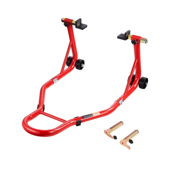 VEVOR Motorcycle Rear Wheel Stand, 850 LBS Load Capacity Heavy Duty Rear Wheel Stand with U + L Fork Swingarm Spool, Adjustabe Motorcycle Lift Jack Stand, for Suzuki Yamaha Honda Kawasaki, Red