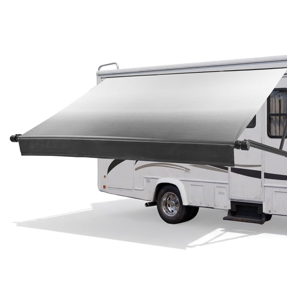 VEVOR Motorized RV Awning Complete Kit, 15.06FT Electric Retractable RV Awning with Aluminum Alloy Frame & Waterproof Fabric, Outdoor Camping Trailer Awnings Fit Most RVs (15FT Type, Gradient Black)