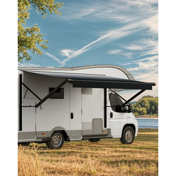 VEVOR Motorized RV Awning Complete Kit, 16' Retractable Awning with Aluminum Alloy Frame, Outdoor Trailer Awning, Fit for Most RVs(Black Fade)