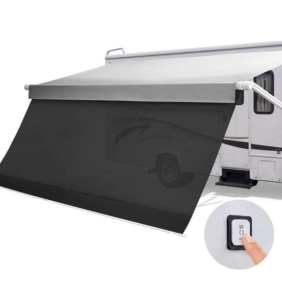 VEVOR Motorized RV Awning Complete Kit & Sunshade Screen, 18.06FT Electric Retractable RV Awning with Aluminum Alloy Frame & Waterproof Fabric, Outdoor Camping Trailer Awnings Fit Most RVs(18FT Type)