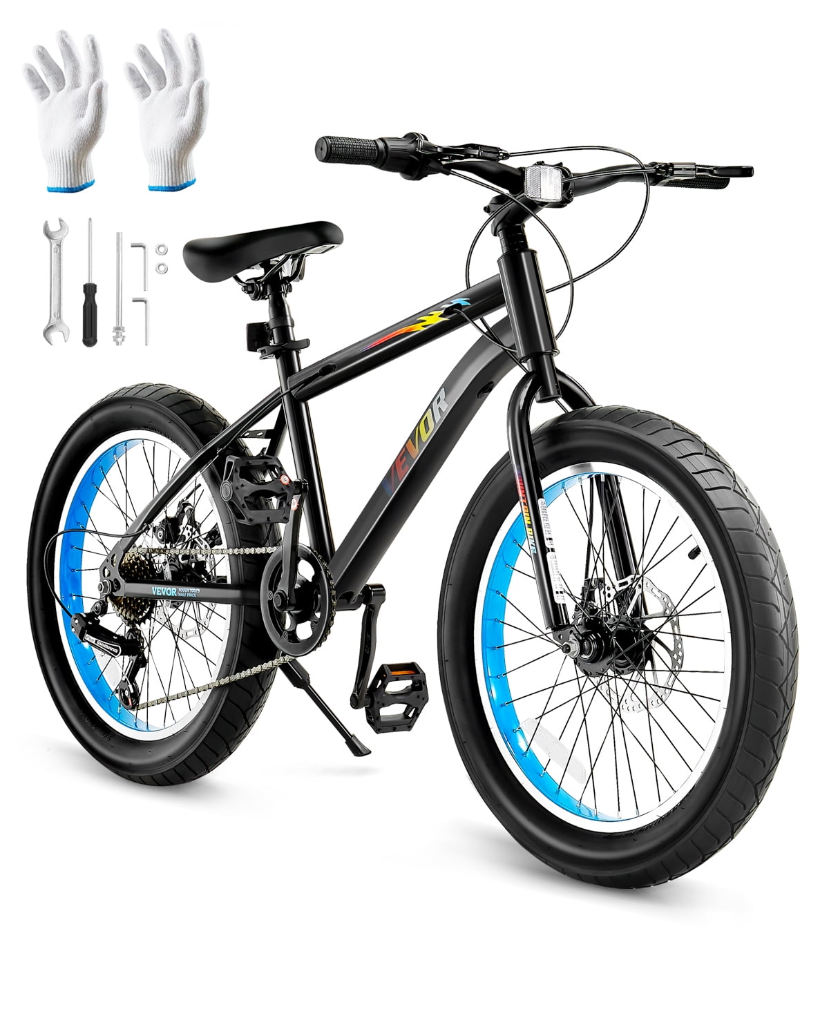 VEVOR Mountain Bike, 20 inch MTB Bicycle with 7 Speeds SHIMANO Twist Shifting, Comfort Saddle, Dual Disc Brakes, High Carbon Steel Frame, Fat Tire Sport Cycling Bicycle for Trail Snow