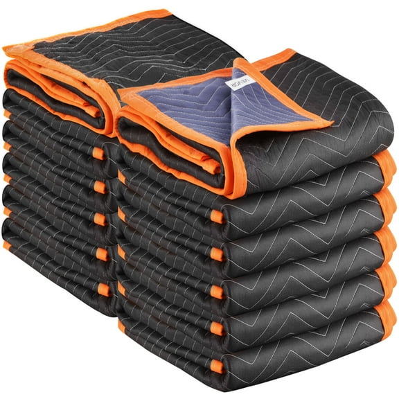 VEVOR Moving Blankets 12 Pcs, 72 x 40 in (32 lbs/dz) Large Packing Blankets with Cotton Filling, Heavy Duty Nonwoven Fabric Padded Moving Blanket for Shipping, Wrapping, Protecting Furniture