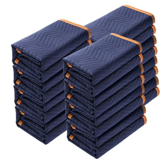 VEVOR Moving Blankets, 80" x 72", 35 lbs/dz Weight, 12 Packs, Professional Non-Woven & Recycled Cotton Packing Blanket, Heavy Duty Mover Pads for Protecting Furniture, Floors, Appliances, Blue/Orange
