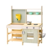 VEVOR Mud Kitchen for Kids, Wooden Toy Play Kitchen Set, Outdoor Toddler Grocery Store Playset, Pretend Play Kitchen with Stoves, Tank, Faucet, Storage Bag, Metal Baskets, and Cookware Pots