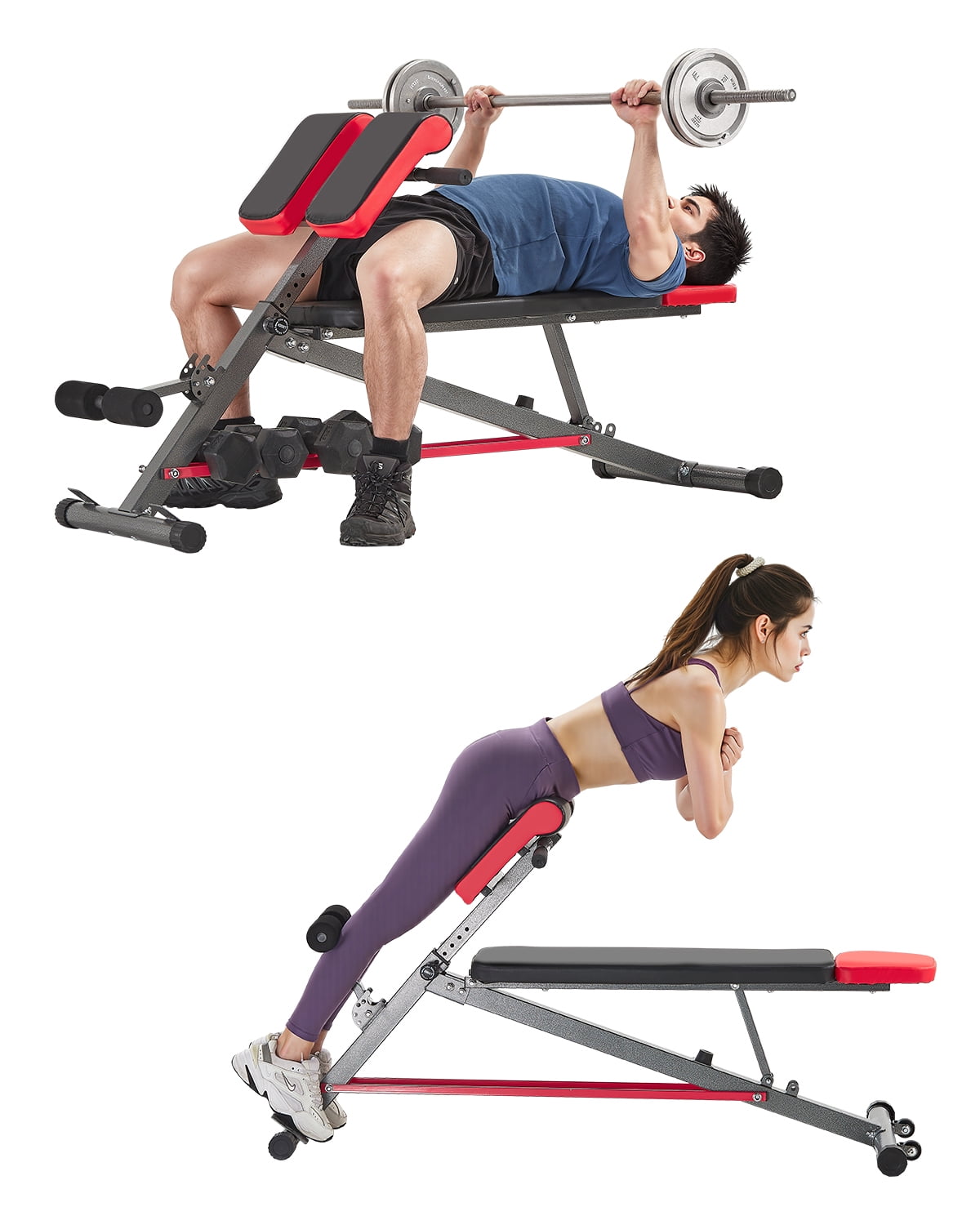 VEVOR Multi-Functional Weight Bench for Full Body Workout, Roman Chair Hyperextension Bench, 660 lbs Adjustable Extension Equipment for Back Arm Core Ab Workout, Sit Up Exercise Machine