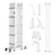 VEVOR Multi-Purpose Folding Ladder, 7-in-1 Tall Extension Step Ladder, A Frame 5 Step Telescoping Ladder, 19ft Reach Height Heavy Duty Adjustable Ladder, 330 lbs Capacity for Home Outdoor Metal