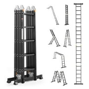 VEVOR Multi-Purpose Folding Ladder, 7-in-1 Tall Extension Step Ladder, A Frame 5 Step Telescoping Ladder, 19ft Reach Height Heavy Duty Adjustable Ladder, 330 lbs Capacity for Home Outdoor