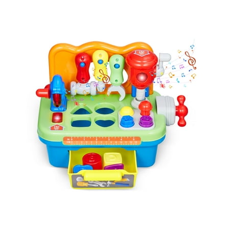 VEVOR Musical Workbench Toy, Sounds & Lights, Musical Learning Workbench for Toddler Age 2 Years and Up, Baby Pretend Play Tool Set, Infant Shape Sorter Activities, Kids Pounding Game, Boys & Girls