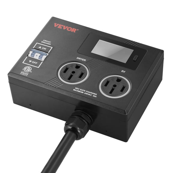 VEVOR NEMA Splitter for Dryer and EV, 3-Color LED Indicator, 240V Smart Power Distribution, With NEMA 14-50 Plug, Two NEMA 14-50 Outlets, 3.4 in LCD S